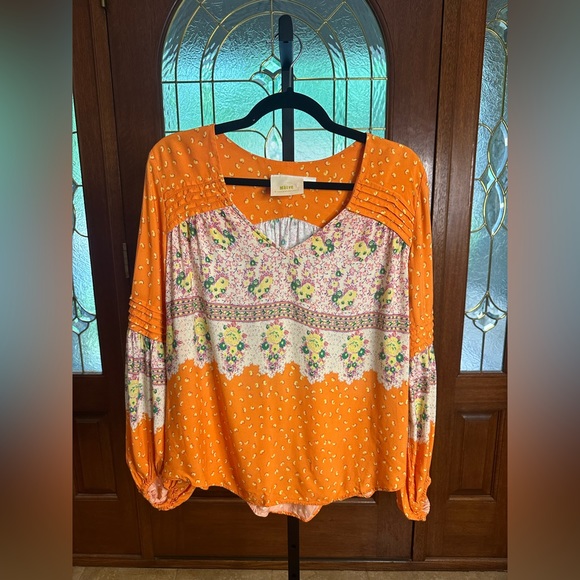 Anthropologie Maeve Ceresco Orange Floral Peasant Blouse NEW - Picture 3 of 10